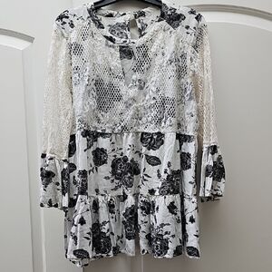 Juicey Couture Black and White Floral Lace Top